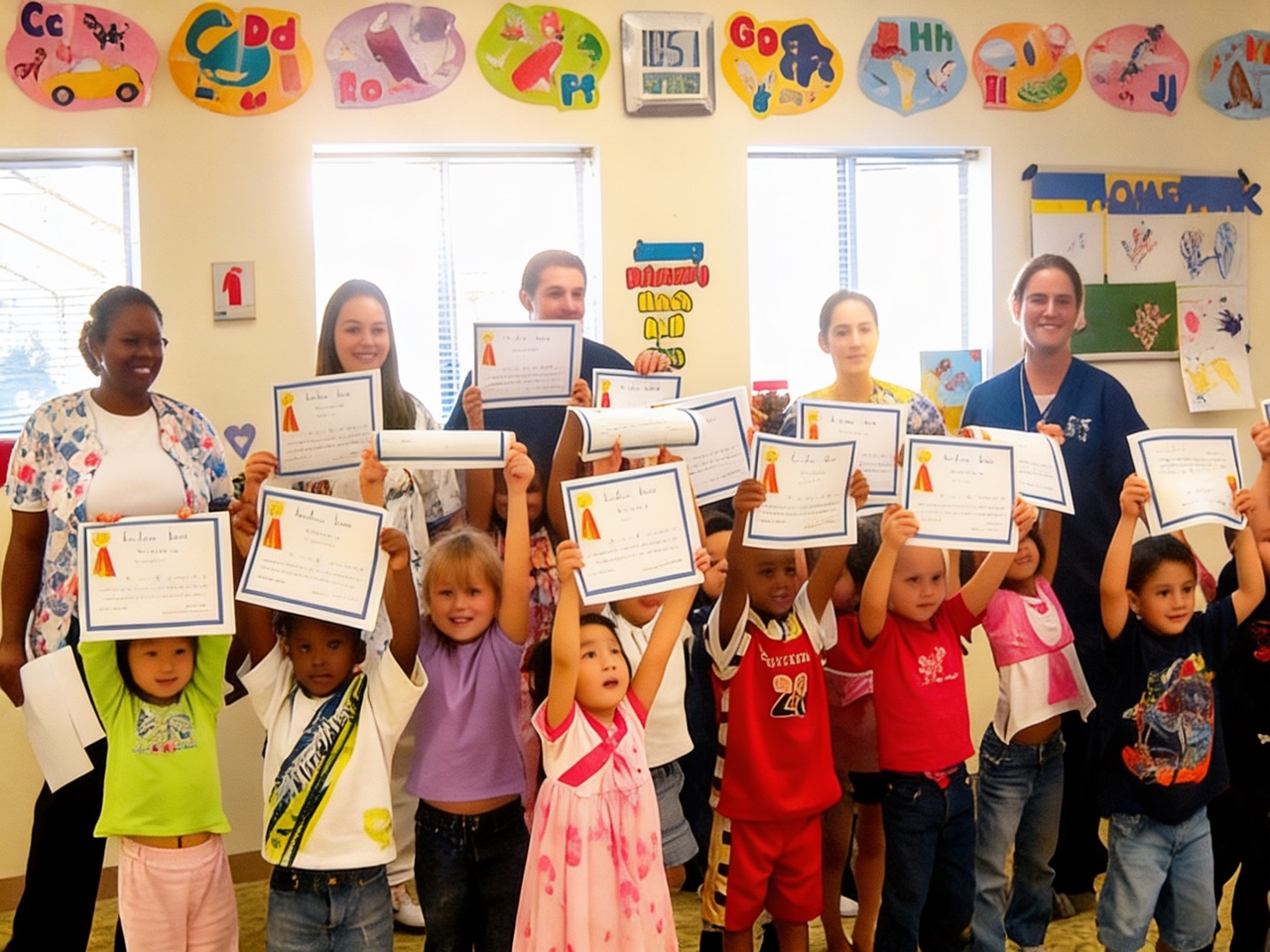 Children and teachers celebrating together at Bubbly Tots