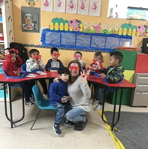 Classroom group gathered together after an activity